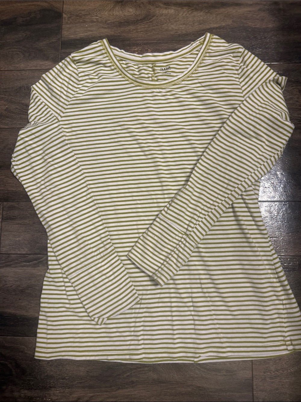 a.n.a Olive and White Striped Long-Sleeve Tee